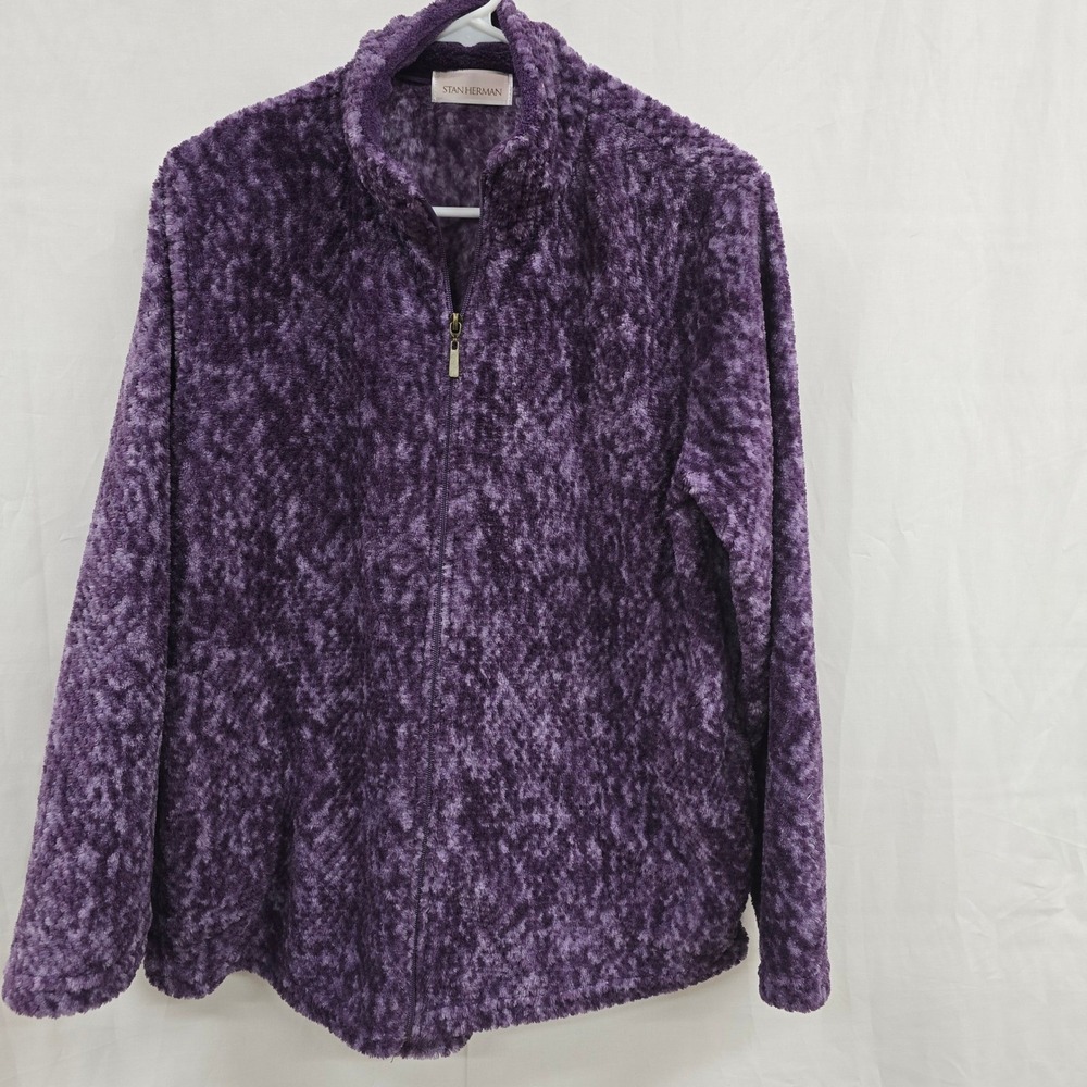 Stan Herman Purple Plush Fleece Full Zip Jacket Mock Neck Women Large